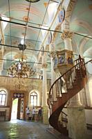 View to the interior of the old Greek Orthodox Cathedral converted into Taksiyarhis Monumental Museum at the town center, Ayvalik, Ancient Kydonies, B...