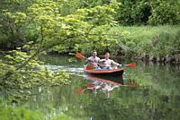 Canoeing on Eure river, Eure-et-Loir department, Centre-Val-de-Loire region, France, Europe.