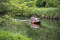 Canoeing on Eure river, Eure-et-Loir department, Centre-Val-de-Loire region, France, Europe.