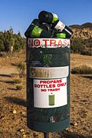 Propane bottle recycling, Joshua Tree National Park, California USA.