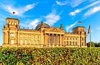 The Reichstag or German Government building, side view, Berlin, Germany.