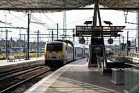 Leuven, Flemish Brabant, Belgium - Train locomotive at the central railway station.