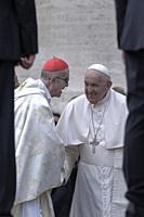 Vatican City, Vatican, 9 october 2022. Pope Francis greets cardinal Tarcisio Bertone at the end of the mass for the canonization of two new saints, Gi...