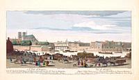 A view of Paris seen from the Quai de Miramion along the Seine to Notre Dame cathedral and the Pont de la Tournelle. From a print dated 1749 by Nathan...