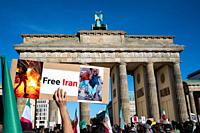 Berlin, Germany, Europe - Several hundred Iranians and activists protest during a demonstration and solidarity rally in front of the Brandenburg Gate ...