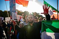 Berlin, Germany, Europe - Several hundred Iranians and activists protest during a demonstration and solidarity rally in front of the Brandenburg Gate ...