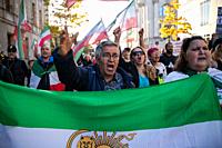 Berlin, Germany, Europe - Several hundred Iranians and activists demonstrate during a protest march and solidarity rally in Mitte district on the occa...