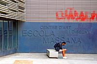 Mural at the entrance of the Massana School art and design center, Barcelona, Catalonia, Spain. Art and design center of the Escola Massana, Barcelona...