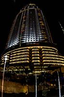The Address Hotel with night illumination. Dubai Mall. Dubai, United Arab Emirates, Middle East.