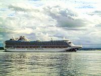 A large cruiose ship in the Puget Sound.