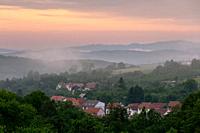Foggy evening at Komna village in Uherske Hradiste district, Czech Republic.