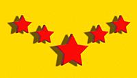 Five red stars on a yellow background, service and service rating concept. 3D render illustration.