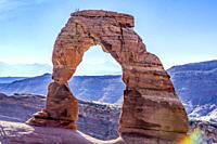 Delicate Arch Rainbow Rock Canyon Arches National Park Moab Utah USA Southwest.