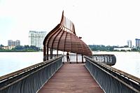 Observation pod at Sungei Buloh wetland reserve in Singapore, Asia.