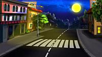 Street of the big city on a moonlight night. Digital Painting Background, Illustration.