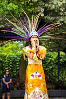 Traditional Mayan dancer at Gardens by the Bay in Singapore, Asia.