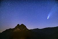 Neowise comet over the Pedraforca massif (BerguedÃ , Catalonia, Spain, Pyrenees).