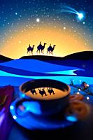 Abstract Nativity Of Jesus. Reflexion of Three Wise Men in Cup of Tea.