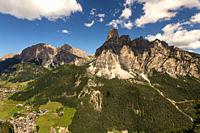 Dolomiti Alps in Alta Badia landscape amd peaks view, Trentino Alto Adige region of Italy.
