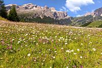 Dolomiti Alps in Alta Badia landscape amd peaks view, Trentino Alto Adige region of Italy.
