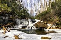 Middle Rockhouse Creek Falls in Winter - Pisgah National Forest, Brevard, North Carolina, USA.