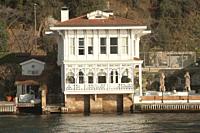 View of the traditional seaside residence or so-called waterside mansion of Eczaci Ethem Pertev Yalisi or Süslü Yali in Kanlica village, a neighbourho...
