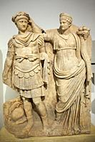 Statues of Nero and Grippina in Aphrodisias Ancient City Museum inside the Aphrodisias Archaeological Site, a sanctuary dedicated to the goddess Aphro...