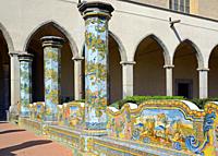 Columns and benches covered with majolica tiles.