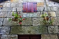 Hanging pots on the facade of a house in Combarro. Pontevedra. Galicia In Combarro, a pretty town in Galicia located near the city of Pontevedra, it i...