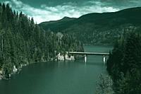 Green toned image of landscape in British Columbia, Canada, North America.