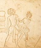 Egypt, Saqqara, tomb of Horemheb, inner room, East Wall South side, a Nubian chief surrenders to Horemheb.
