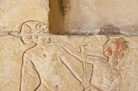 Egypt, Saqqara, tomb of Horemheb, inner room, East Wall South side, nubian prisoners and egyptian soldiers.