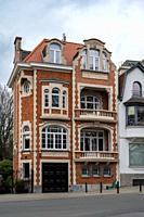 Forest, Brussels Capital Region, Belgium, March 4, 2023 - Decorated facade of an upper class house.
