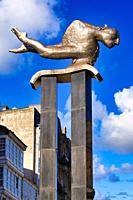 O Sireno, The Sireno, Man stainless steel fish, Leiro Francisco sculpture, Puerta del Sol, Vigo, Pontevedra, Galicia, Spain. The Sireno sculpture, als...