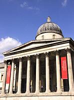 Facade of The National Gallery London UK.