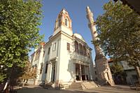 View of the Saatli Cami Mosque, old Hagia Ianni church converted into a mosque, at the town center, Ayvalik, Ancient Kydonies, Balikesir, Aegean Regio...