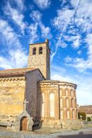 Apse and tower of the church. Zarzuela del Monte, Segovia province, Castilla leon, Spain.