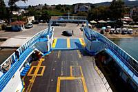 Agiokampos, Evia island, Greece - August 15, 2023: Cars loading the ferryboat. Evia island, Agiokampos to Glyfa in Greece.