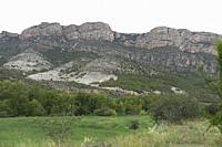 Fault system in Montsec Mountain range seen from Camarasa. Lleida, Catalonia, Spain.