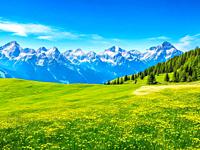Idyllic mountain landscape in the Alps With blooming, France. .