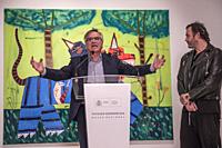 ARTISTIC DIRECTOR OF THE MUSEUM GUILLERMO SOLANA WITH JORDY KERWICK 1982 THE EMERGING AUSTRALIAN NEW PAINTING ARTIST WITH HIS PAINTING ""UNTITLED"" 20...