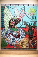 (NO SALE AND LICENSE FOR MUSEUMS PUBLIC EXHIBITIONS) JORDY KERWICK 1982 THE EMERGING AUSTRALIAN NEW PAINTING ARTIST WITH HIS PAINTING "" TRYING TO CAT...