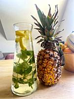 Cannister with H2O Water supplemented with PineApple and Fruit. Tilburg, Netherlands.