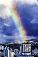 Colorful Rainstorm Rainbow Buildings Waikiki Tantalus Apartment Buildings Honolulu Oahu Hawaii.