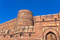 Walls of Agra Fort, Agra, Uttar Pradesh, India.