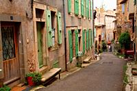 Street in Montolieu, ""the village of books"". France.