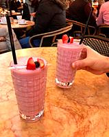 Raspberry smoothies in a terrace.
