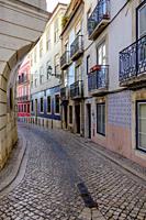 Impressions from the streets of the Alfama old town of Lisbon, Portugal in October 2023.