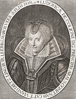 Louise de Coligny, 1555 - 1620. Her second husband was William I, Prince of Orange. After a work by Crispijn van den Queborn.