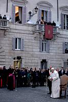Rome, Italy, 8 December 2023. Pope Francis pays the traditional homage to the statue of the Immaculate Conception in Spanish Steps in Rome.